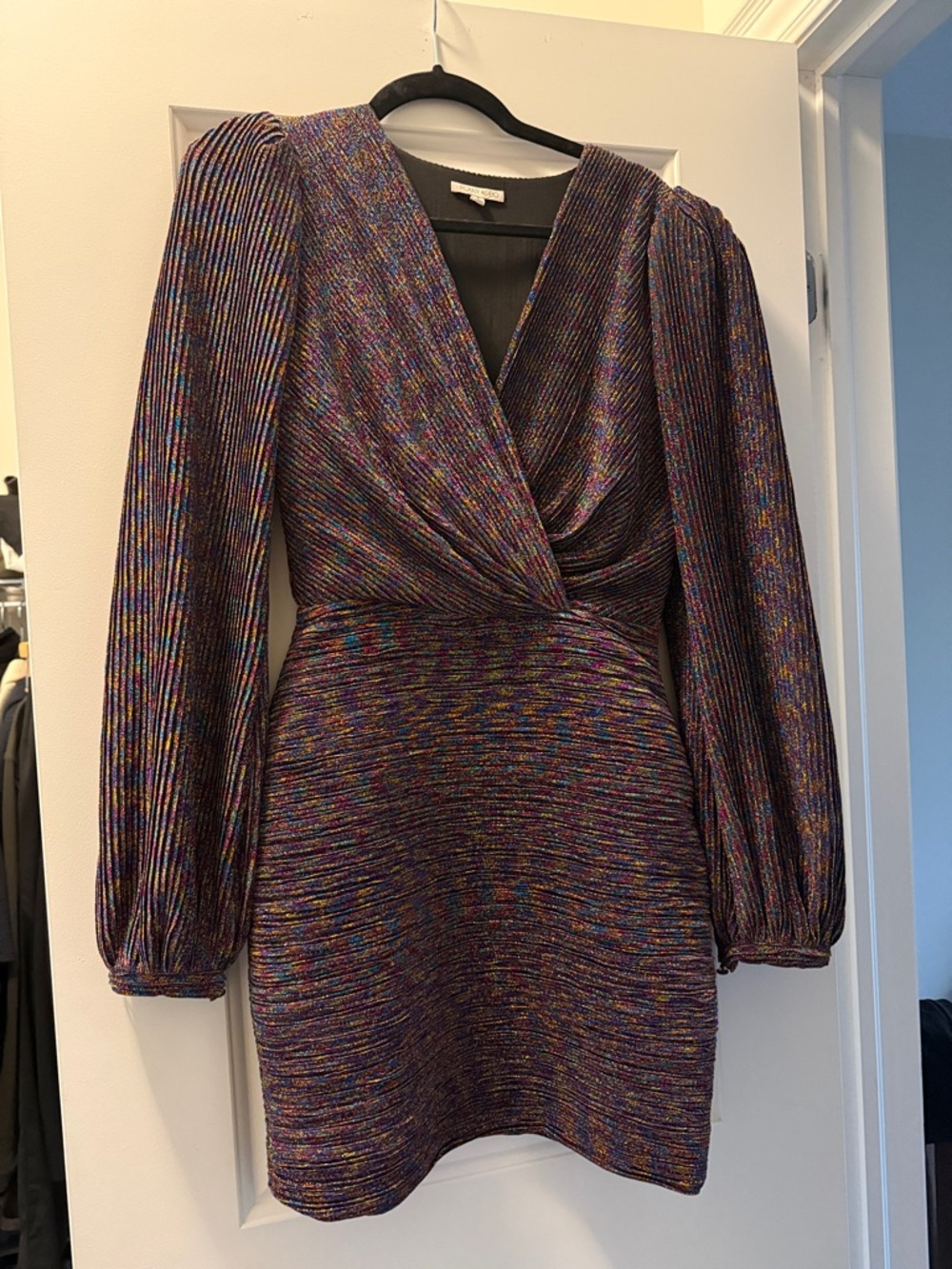 Ronny Kobo Metallic Multi colour Long-Sleeve Wrap Mini Dress